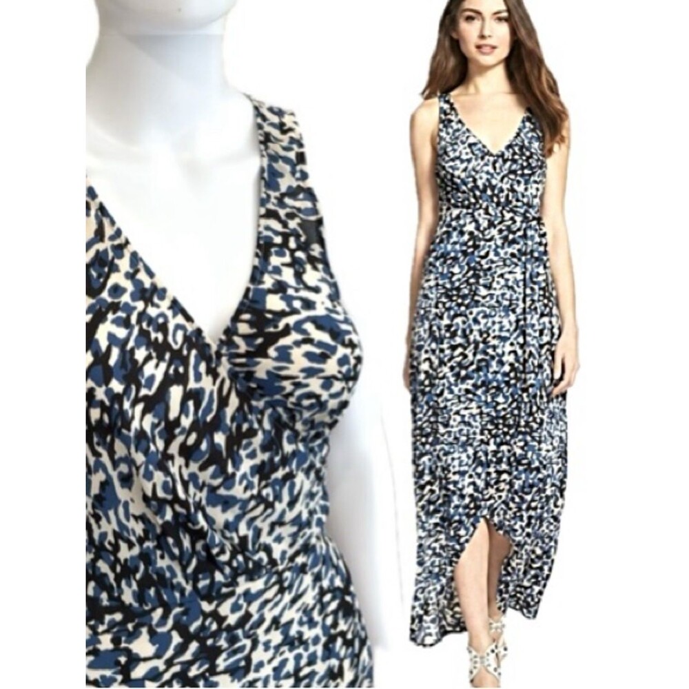 Leith Nordstrom Leopard Print Maxi Dress Size Small Sleeveless Plunge V-Neck Y2K